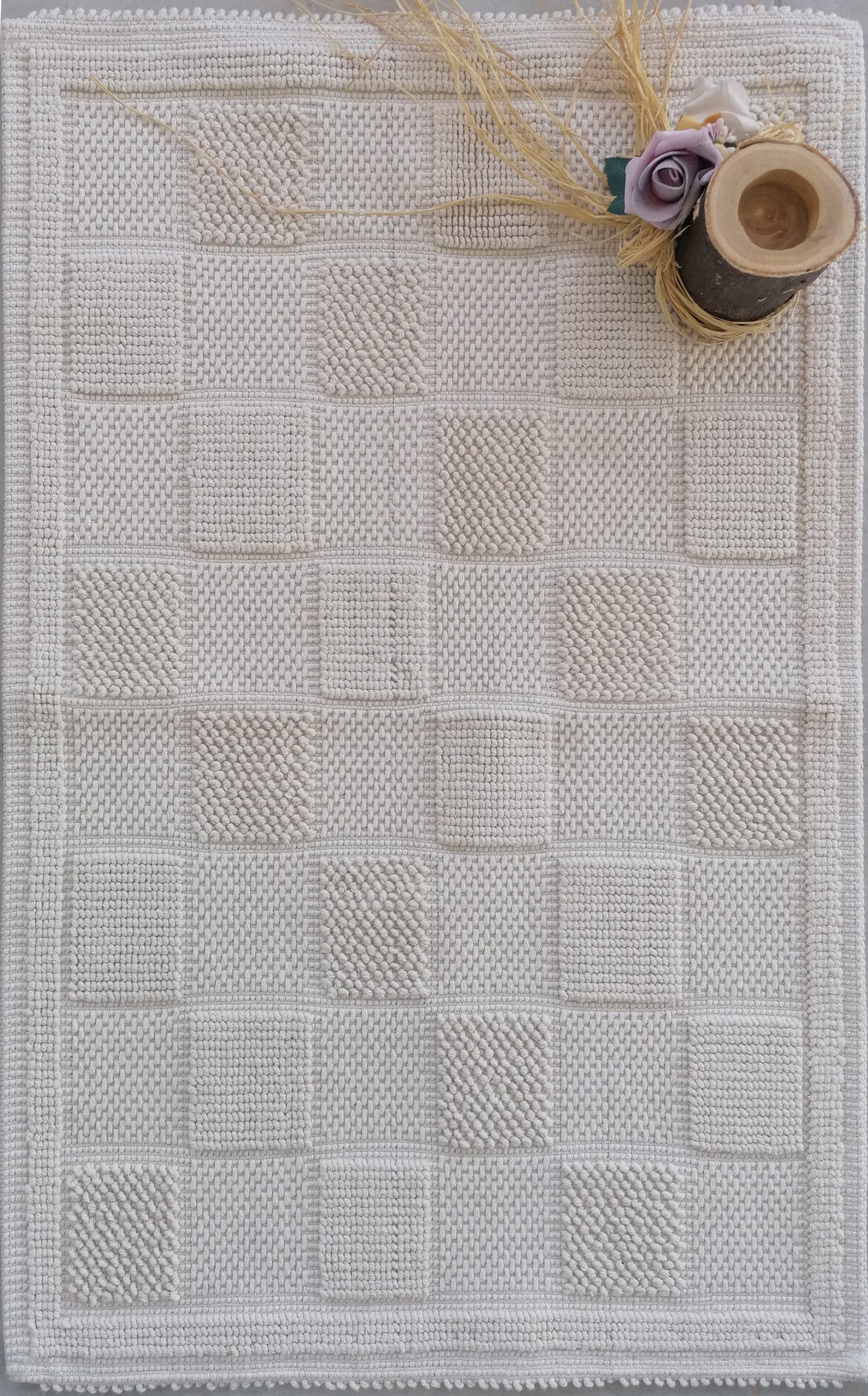 Natural Cotton Mediterranean Bath Mat Anti Slip  Recycled Cotton bath Mat 50x 80cm / 60 x 100cm 80x120cm