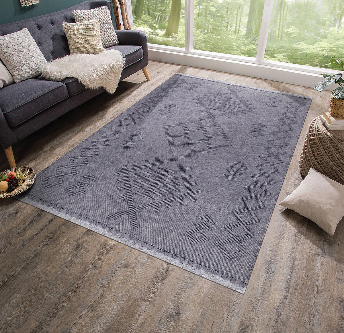 Washable Cotton Rug Vintage Rustic Rug Area Rug Grey Rug 60 x 115 cm Rug